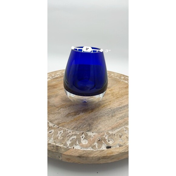 Krosno Art Glass Cobalt Blue & Clear Dual Use Small Arrangement Bud Vase Poland - Picture 8 of 8